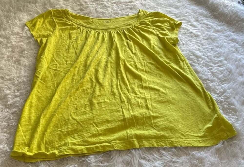 LOFT Outlet Citron Yellow Smocked Eyelet Neckline Cotton Top Size XL